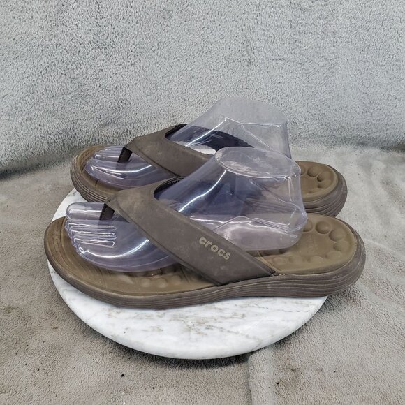 Crocs Shoes Mens Size 12 Brown Synthetic Reviva Flip Flop Thong Sandals *Read* - Picture 1 of 11